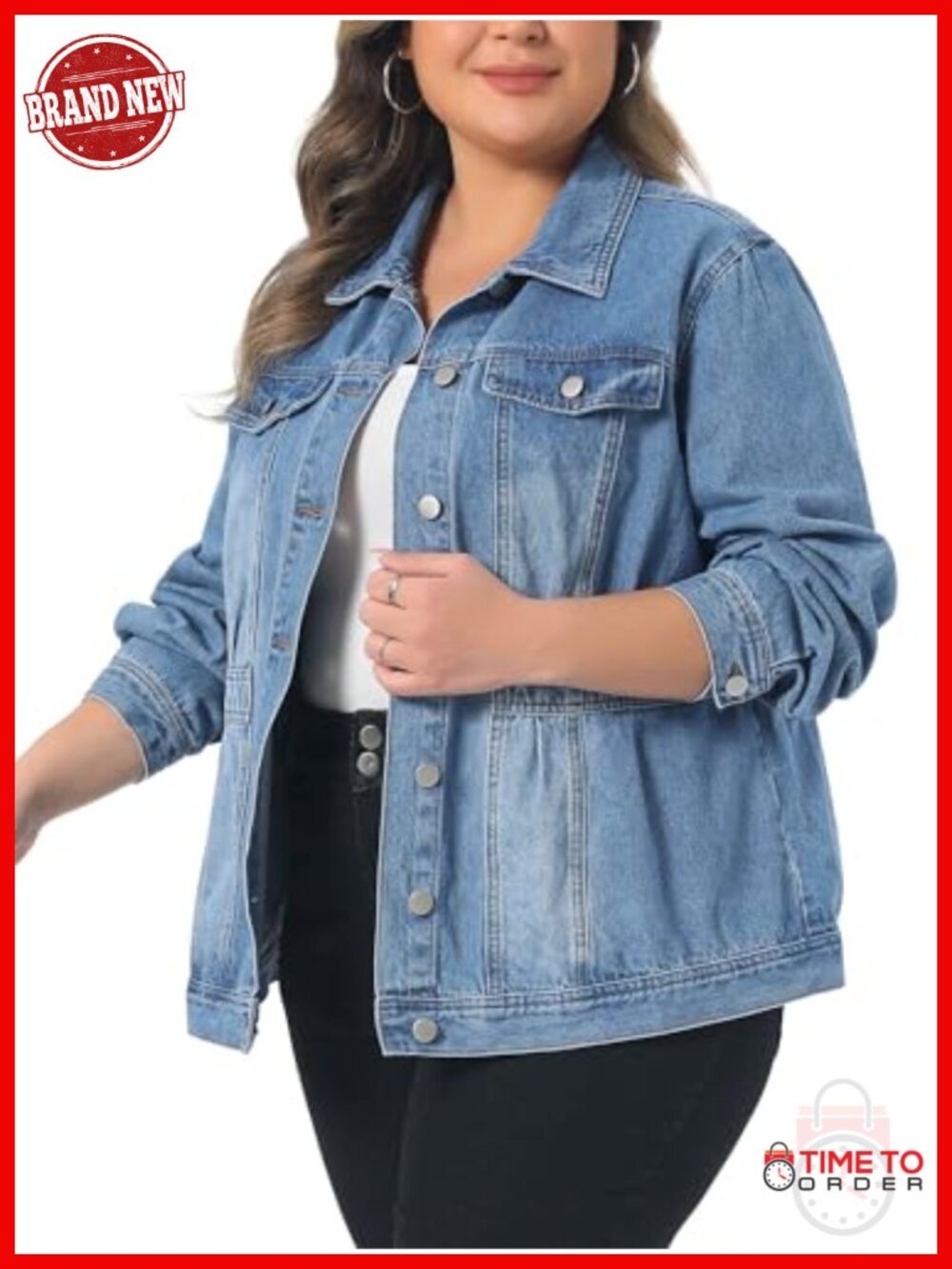 Plus Size Denim Jacket Long Sleeve Button Up Western Trucker Loose Fit